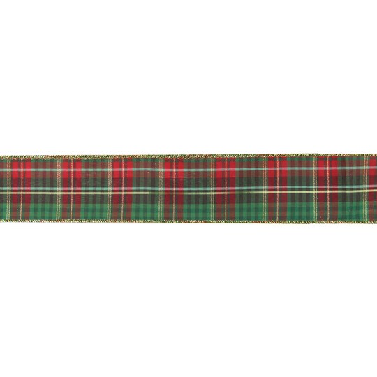 Northlight; Northlight Red and Green Plaid Christmas Wired Craft Ribbon 2.5" x 16 Yards; Category:Ribbon; Image:1